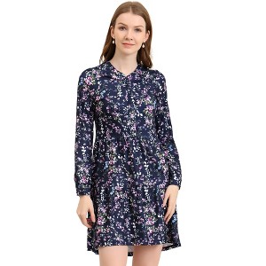 INSPIRE CHIC Women's Spring Floral Long Sleeves V Neck Casual Babydoll Tiered Dress - 1 of 4