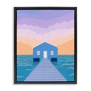 Stupell Industries Blue Boat Shed Sunrise Floating Frame Canvas Art - 1 of 4