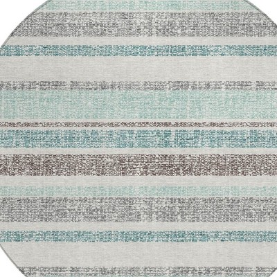 Teal Blue And Gray Striped Washable Indoor Outdoor Area Rug