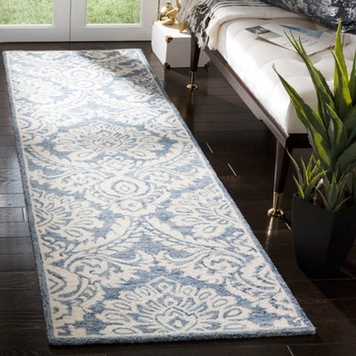 Blue and Ivory Handmade Wool Tufted Runner Rug, 2'3" x 6'