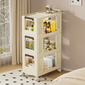 Vynxaria Beige 3-Tier Utility Storage Shelves with Lockable Wheels - 1 of 4