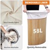 GustoWave Bamboo Laundry Hamper Large 58L/106L with Removable 3/4-Section Liner, Foldable Storage Basket with Lid and Handles - 3 of 4