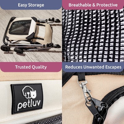 Red Foldable Pet Stroller with Detachable Carrier