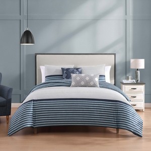 Bebejan Blue Geo Lines 100% Cotton 5-Piece Reversible Comforter Set - 1 of 4