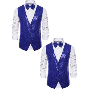 Lars Amadeus Men's Shiny Disco Sequin Suit Waistcoat Set with Bow Tie 2 Packs - 1 of 4