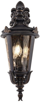 Bronze Scroll 22" Outdoor Wall Light with Hammered Glass