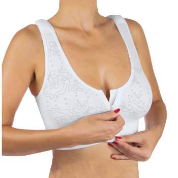Collections Etc Ez Zip Cooling Bra With Wide Non-chafing Under Band Large  White : Target