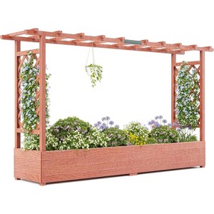 Raised Garden Bed with Trellis, Hanging Roof, and 4 Drainage Holes, Freestanding Elevated Garden Bed for Climbing Plants, Vines, Flowers - 1 of 4