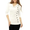 Allegra K Women's Cowl Neck Long Sleeves Buttons Decor Solid Ruched Top - 2 of 4