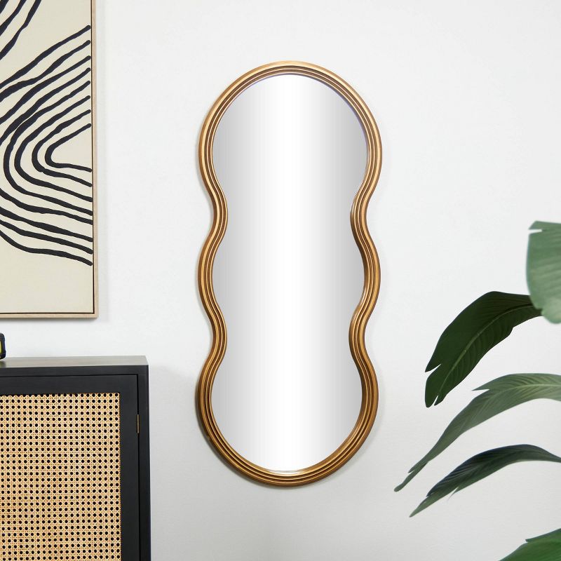 47&#34;x20&#34; Wooden Wavy Shaped Wall Mirror with Ribbed Frame Gold - Olivia &#38; May, 2 of 9