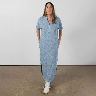 Of an Origin Organic Cotton Split Neck Midi-Length Nursing Dress, Cherry Blossom