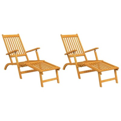 vidaXL 2X Solid Wood Acacia Patio Deck Chairs with Footrests Garden Outdoor Terrace Balcony
