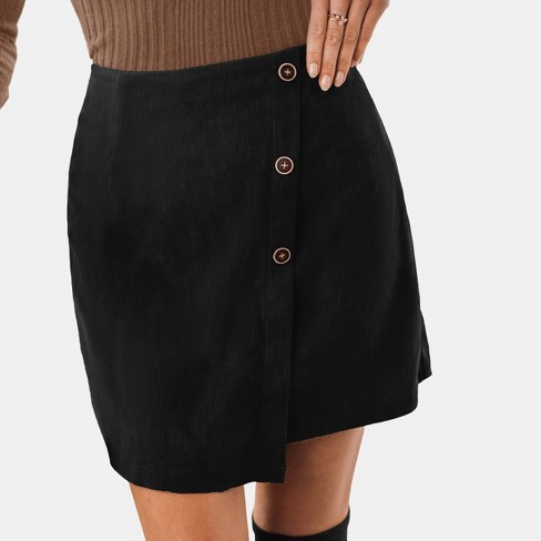 Black corduroy wrap skirt sale