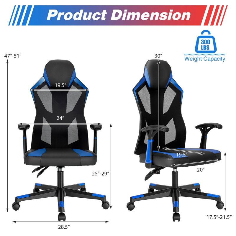 Costway Gaming Chair Swivel Computer Office Chair w/ Adjustable Mesh Back, 3 of 13