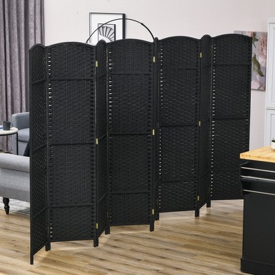 Black 8-Panel Folding Polypropylene Room Divider with Pine Frame