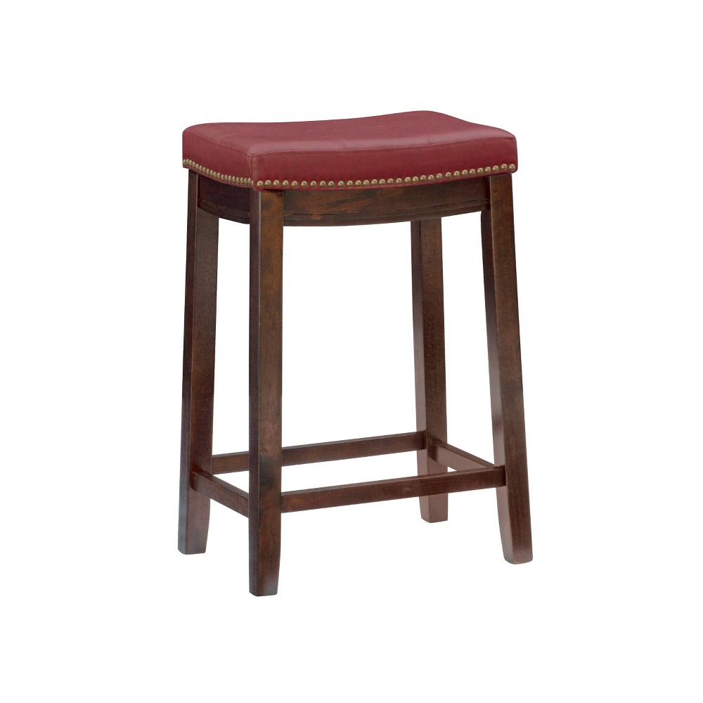 Photos - Chair Linon Claridge Backless Faux Leather Nailhead Saddle Counter Height Barstool Red 