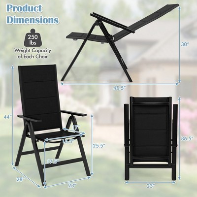 Black Aluminum Outdoor Folding Chairs with Adjustable Arms, Set of 2