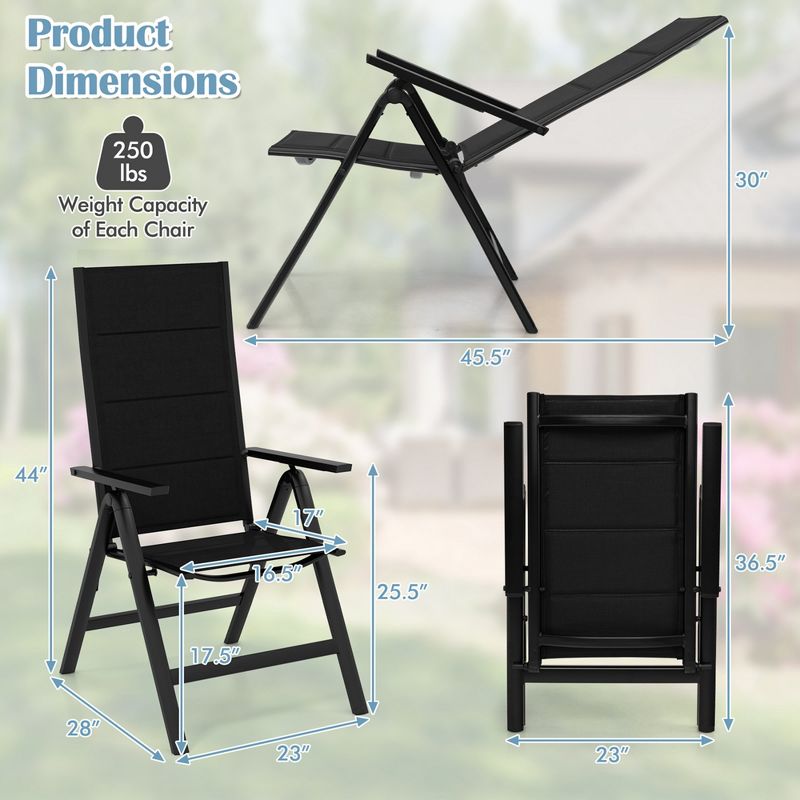 Costway 1/2/4 PCS Patio Folding Chair Outdoor Chairs with Padded Seat, Adjustable Backrest Black, 3 of 11