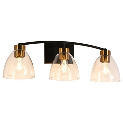 LNC Jacqueling 23.2-in 3-Lights Black and Polished Gold Clear Glass Bell Modern/Contemporary Bathroom Vanity Lights