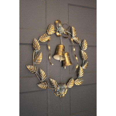 Kalalou Set of Two Antique Brass Christmas Door Wreaths – Leaves and Bells (Min 2)