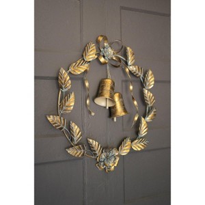 Kalalou Set of Two Antique Brass Christmas Door Wreaths – Leaves and Bells (Min 2) - 1 of 3