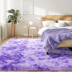 Black Shag Rug, Extra Soft 1.7" Plush Mat, Non-Slip, 100% Polyester for Bedroom or Living Room - 1 of 4