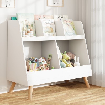 Arceso 2-Tier Kids Bookshelf and Toy Organizer,5 Cubbies, Modern Style, Wood, 32.4x12.5x27.3 inches, 32.5 pounds