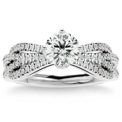 Pompeii3 1 1/3Ct Moissanite & Diamond Multi Row Engagement Ring White Yellow Rose Gold