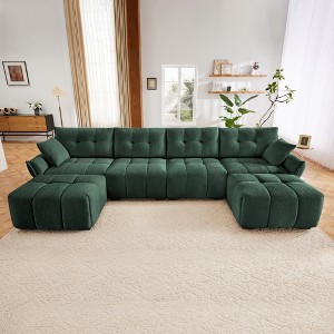 GDFStudio Shirley 142" Tufted Upholstered Chenille 4-Seater U-Sectional Sofa with Two Ottomans - 1 of 4