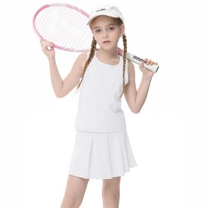 Girls Tennis Dress Golf Dress Tennis Skirts Sets with Built-in Shorts Hollow Back Athletic Tank Tops and Skirts Golf Skirts for Kids Golf - 1 of 4
