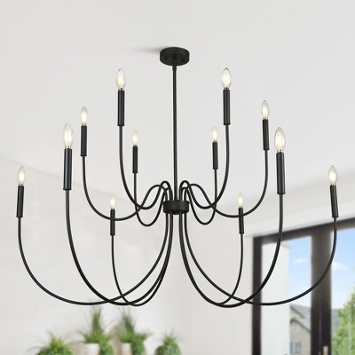 LNC Dolohovstrout 12 -Light  47.2" Modern Tiered Candle Oversized Chandelier, Black
