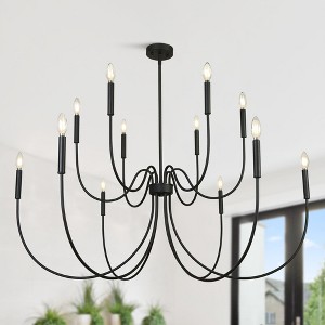 LNC Dolohovstrout 12 -Light  47.2" Modern Tiered Candle Oversized Chandelier, Black - 1 of 4