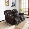 MAYEERTY Reclining Loveseat, 2-Seat Breathable Leather Recliner with Storage Bucket & Cup Holders for Living Room, Espresso - 2 of 4