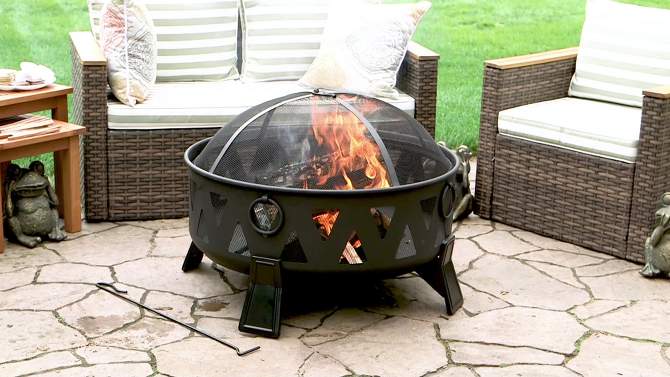 Sunndyaze Outdoor Steel Fire Pit Nordic Inspired, 34-Inch, 2 of 12, play video