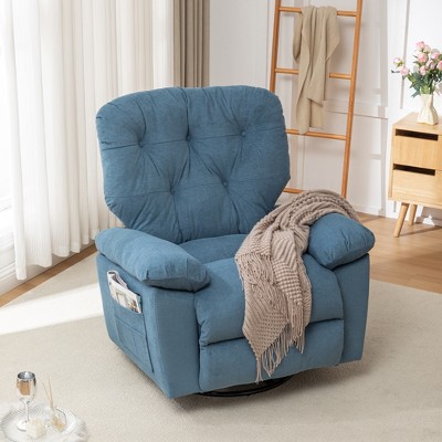 Modern Swivel Glider Recliner Chair with Artificial Fleece Upholstery, Oversized Lazy Lounge Chair with Side Pocket - ModernLuxe
