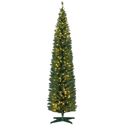 8ft Pencil Christmas Tree, Slim Artificial Christmas Tree with Realistic Branches and Warm White LED Lights