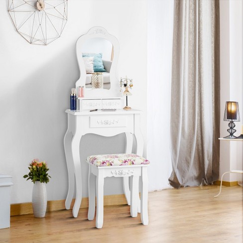 Costway Vanity Table Jewelry Makeup Desk Bench Dresser Stool White