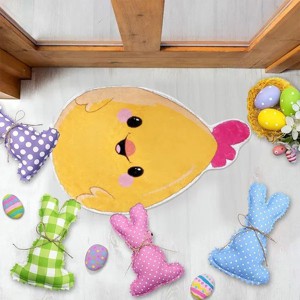Easter Chick Bath Mat, Non-Slip Soft Absorbent Floor Rug, Cute Yellow Chicken Decor for Bathroom Bedroom Living Room, 24x15 Inch, Machine Washable - 1 of 4