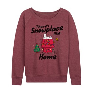Women's - Peanuts - Theres Snowplace Like Home Lightweight French Terry Wide Neck Long Sleeve Graphic Shirt - 1 of 4