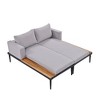 Chic Crate-Modern Weatherproof Daybed 2-in-1 Metal Patio Furniture with Wooden Drink Trays, Padded Chaise Lounges (Gray) - 4 of 4