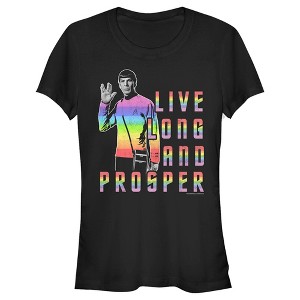 Juniors Womens Star Trek: The Original Series Groovy Rainbow Spock Live Long and Prosper T-Shirt - 1 of 4