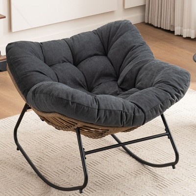 PAGED Modern Nursery Rocking Chair Chenille Upholstered Accent Chair with Metal Frame for Living Room, Bedroom