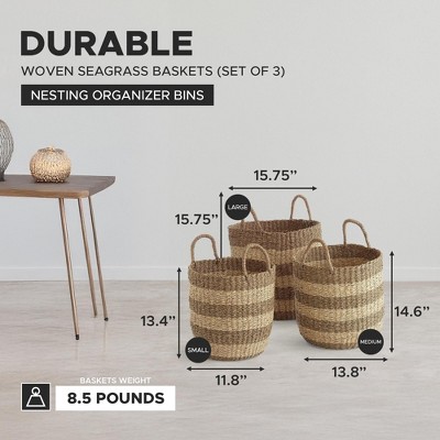Kyra Round Seagrass Storage Baskets, Set of 3