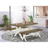 HomeStock 3-Piece Rectangle Distressed Jacobean Finish Solid Wood Top Dining Table with 2-Benches - 2 of 4