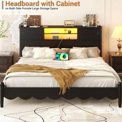 Aheaplus Headboard with Sliding Doors and Charging Station, Head Board with Bed Adapter