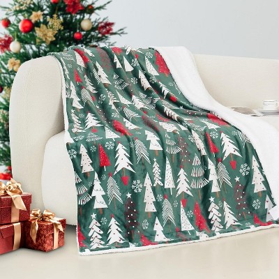 Comfort Ultra-Plush Flannel Blanket Christmas Plaid Christmas Tree.