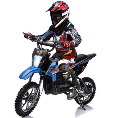 Kids Ride On Dirt Bike,15.5MPH Electric Battery-Powered Off-Road Motorcycle Max Load 175 Lbs,Led Light,Leather Seat, Blue