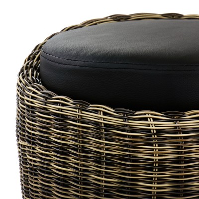 Elama 23" Brown and Black Wicker Outdoor Ottoman Chair