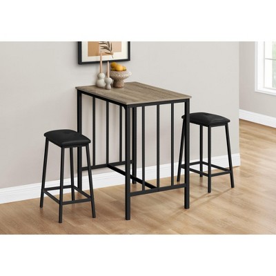 Monarch Specialties Dining Set 3pcs Set Counter Height 36 in Rectangular Small Kitchen Brown Laminate Black Metal Contemporary Modern