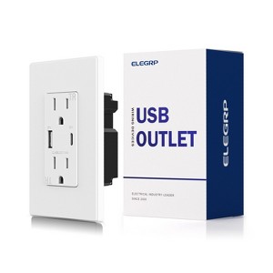 ELEGRP 30W USB Outlets Receptacles, 15 Amp Outlet with USB C and USB A Ports for Support Fast Charge Protocols,w/Wall Plate, UL Listed,White,1 Pack - 1 of 1